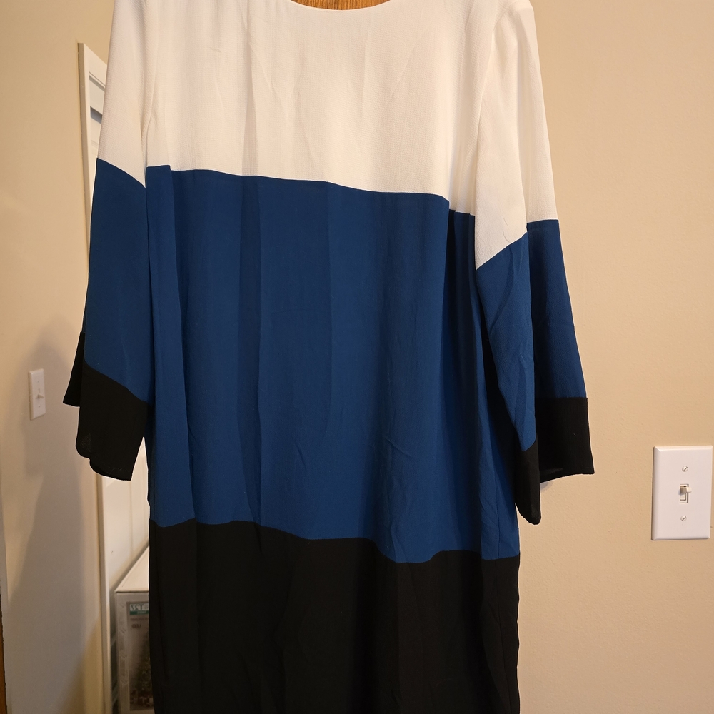 Alyx Long Sleeve Dress in White, Blue, and Black